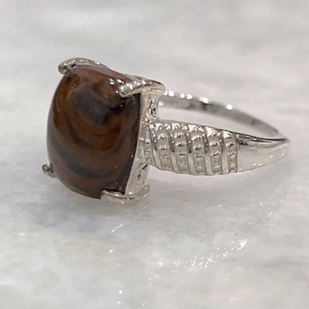 Coffee Obsidian Sterling Silver Ring Sz 8